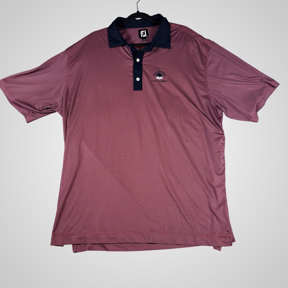 FootJoy Polo Shirt Mens 2XL Red Blue Geo Print Golf Performance Stretch Logo